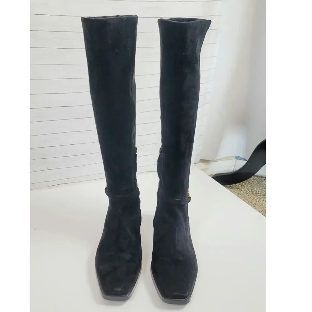 SAM EDELMAN CLIVE KNEE HIGH RIDING BOOTS IN BLACK SUEDE, SZ 10.5